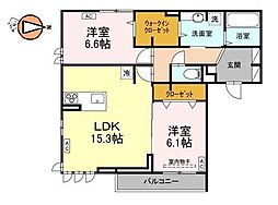 アーネスト安宅 2LDKの間取図画像
