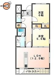 エスポワール 2LDKの間取図画像