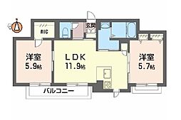 ベレオコンフォートキタシマダA 2LDKの間取図画像