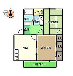 フレグランス名東C 2DKの間取図画像