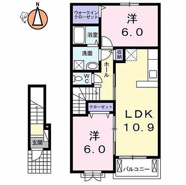 徳島県徳島市川内町北原(賃貸アパート2LDK・2階・57.21㎡)の写真 その2