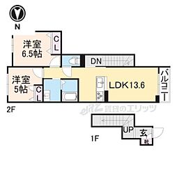 サン　ビレッジ 2階2LDKの間取り