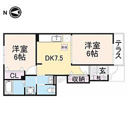 デーアプラシード 2DKの間取図画像