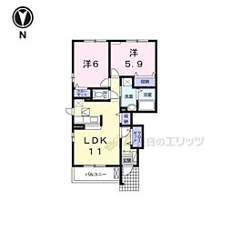 ソルレヴェンテウーノ 2LDKの間取図画像
