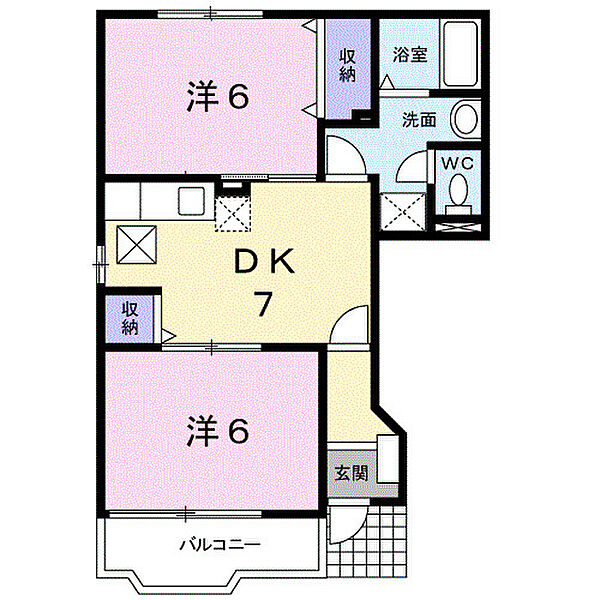 エヴァーグリーンＤ ｜福岡県直方市大字山部(賃貸アパート2DK・1階・44.34㎡)の写真 その2