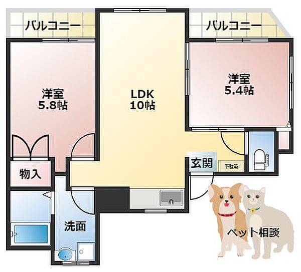 RHYTHM香里園 301｜大阪府寝屋川市緑町(賃貸マンション2LDK・3階・56.20㎡)の写真 その2