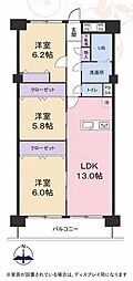 新松戸西パークハウスB 3LDKの間取図画像
