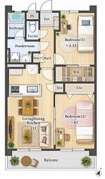 東カングランドマンション第1松戸 2LDKの間取図画像