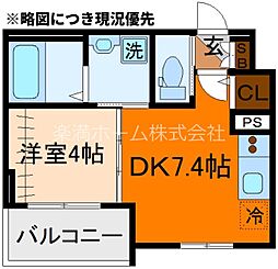 京都市山科区大宅五反畑町アパート 1DKの間取図画像