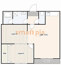 ハイツ元町 2LDKの間取図画像