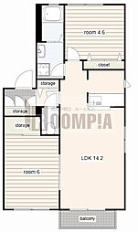 ディアスシノダA 2LDKの間取図画像