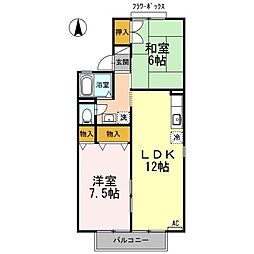 夏梅ビレッジE 2LDKの間取図画像