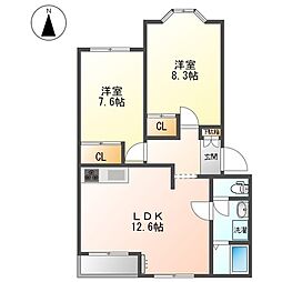 リバティベル 2LDKの間取図画像