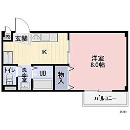 メゾンサンティエン 1Kの間取図画像