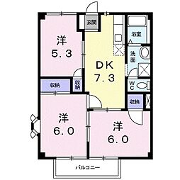 ハイツ林2 3DKの間取図画像