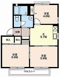 プラテア2 3Kの間取図画像