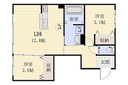 カーサ真砂 2LDKの間取図画像