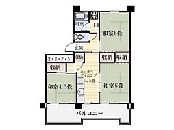鴨池二丁目団地1号棟 3DKの間取図画像