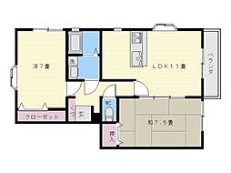 オーディーフィールドB 2LDKの間取図画像