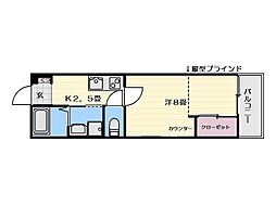 プレステージ吉野 1Kの間取図画像