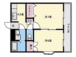 ロイヤルパレス吉野2 2Kの間取図画像