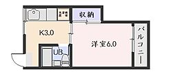 郡元シティハイツ 1Kの間取図画像