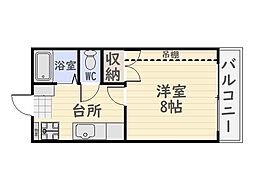 サウスウィンドM&M 1Kの間取図画像