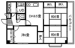 ユーシンハイツ2 3DKの間取図画像