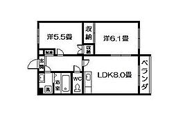 サンライズ自由ヶ丘・07 2DKの間取図画像
