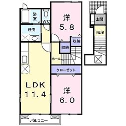 ティエラB 2LDKの間取図画像
