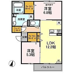 ソレイユルヴァン1 2LDKの間取図画像
