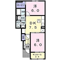 ガーデンハウスサンシャイン 2DKの間取図画像