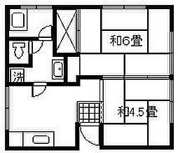 福留アパート 2Kの間取図画像