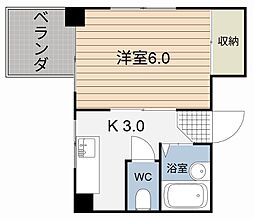 スカイコーポ住吉 1Kの間取図画像