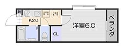 エントピア鴨池2 1Kの間取図画像