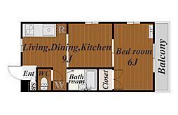 パルティール2 1LDKの間取図画像
