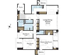 フローラ芦屋フラット 3LDKの間取図画像