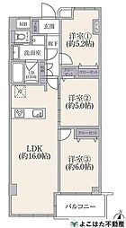 鷺沼ハイライズ 3LDKの間取図画像