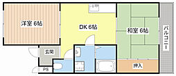 奥村ハイツ 2DKの間取図画像