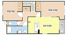 ブライトハウス瀬田A 2DKの間取図画像