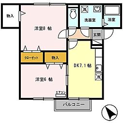 ダイワヴィラノルテB棟 2DKの間取図画像
