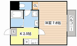 ベストール列見 1Kの間取図画像
