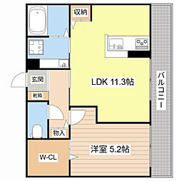 グランシャリオ二町A棟 1LDKの間取図画像