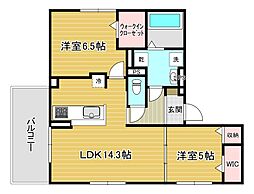 Dーresidence下田部B 2LDKの間取図画像