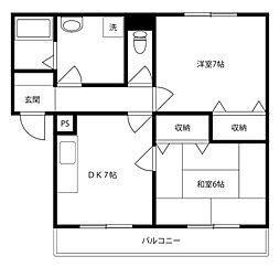 ヴィラージュ城北 2DKの間取図画像
