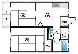 パナハイツ古曽部 2DKの間取図画像