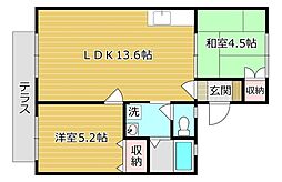 高井ハイツB棟 2LDKの間取図画像