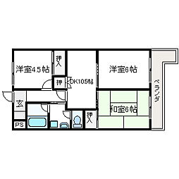 大川マンション 3DKの間取図画像