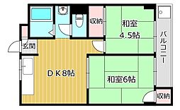 メゾン富田 2DKの間取図画像