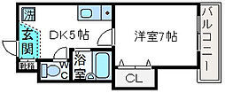 プリミエール高槻 1Kの間取図画像